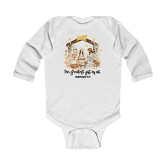 The Greatest Gift of All|Infant Long Sleeve Bodysuit – Nativity Christmas Outfit