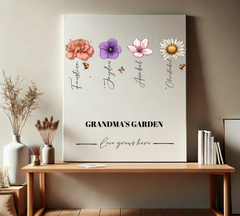 Personalized "Grandma’s|Mom's Garden” Canvas – A Custom Kids birth month flowers for Grandma or Mom