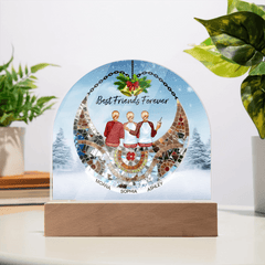 Personalized Christmas Moon Dome Plaque for Best Friends – Custom Names & Cozy LED Display