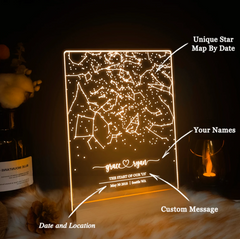 Custom Star Map Night Light for Couples - Personalized Constellation Acrylic Plaque