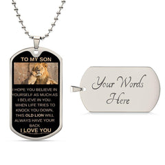 My Son | Dog tag Necklace from Dad Or Mom to Son - This Old Lion Has Your Back