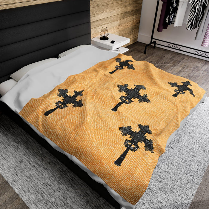 Ethiopian Cross Tilf design Velveteen Plush Blanket| Present, Cute Holiday Gift Idea, Custom Corporate Gift