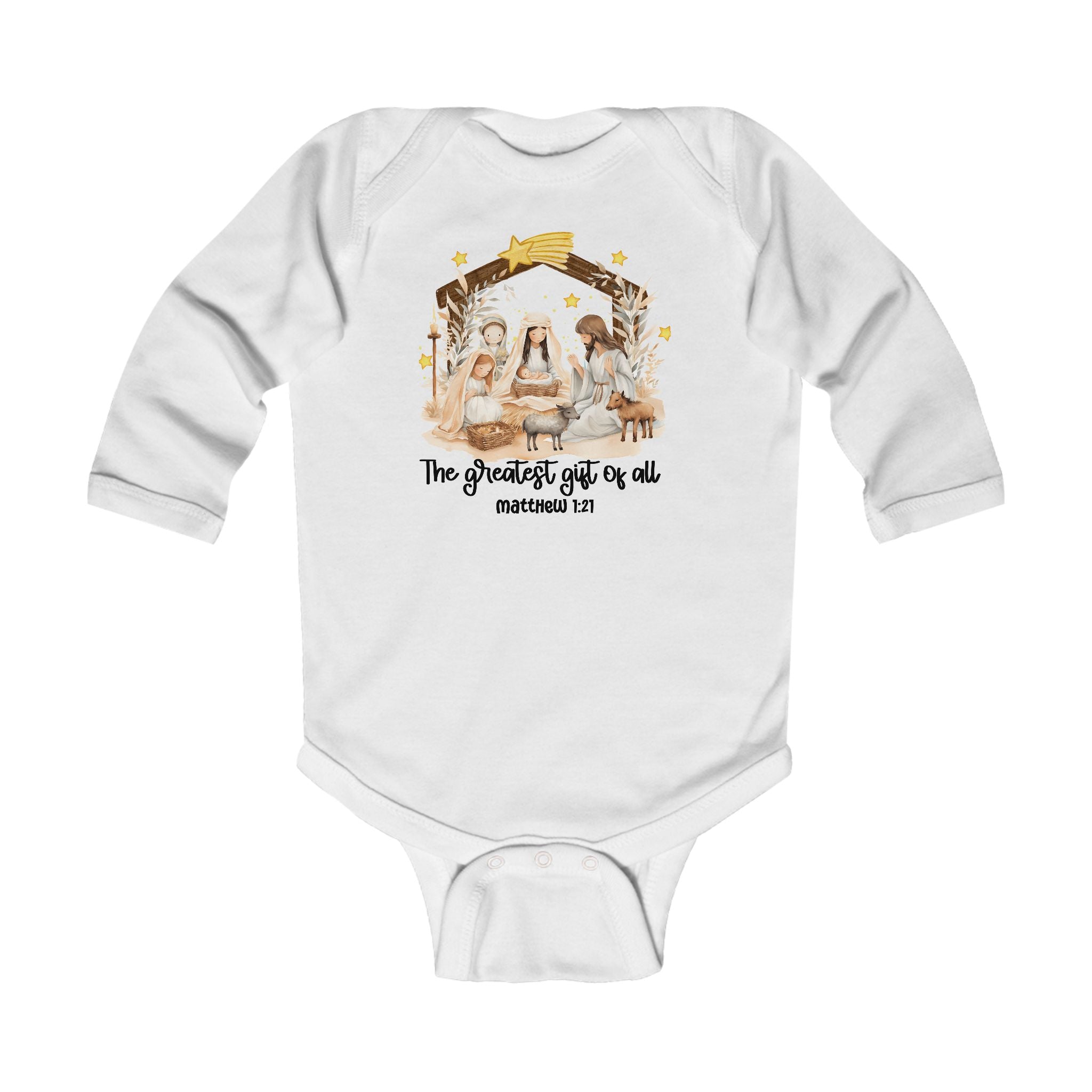 The Greatest Gift of All|Infant Long Sleeve Bodysuit – Nativity Christmas Outfit