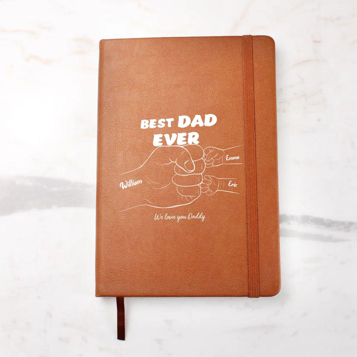 Best Dad Ever Personalized Vegan Leather Journal - Custom Kids' Hands and Names