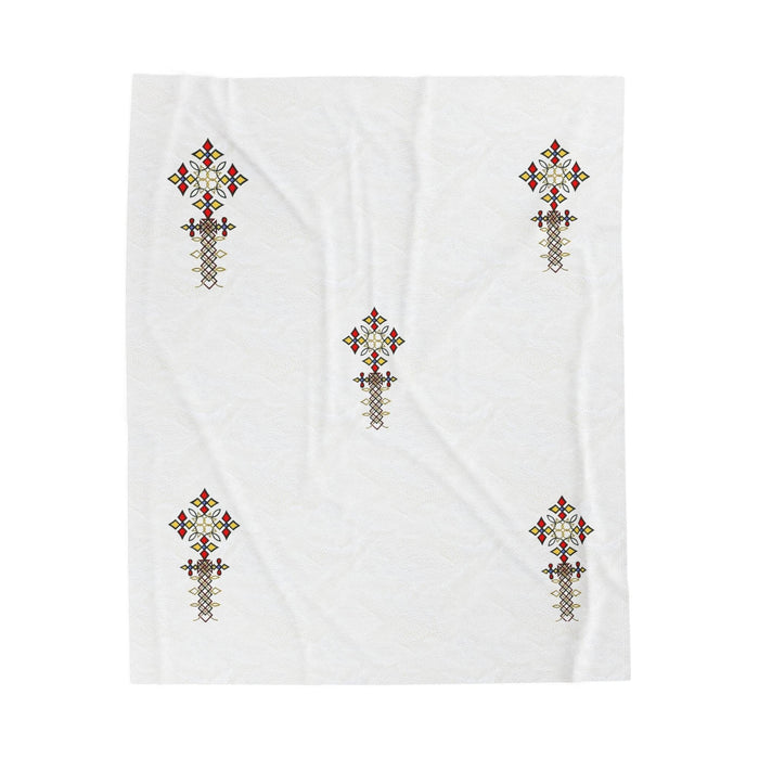 Ethiopian Cross Tilf design Velveteen Plush Blanket| Present, Cute Holiday Gift Idea, Custom Corporate Gift