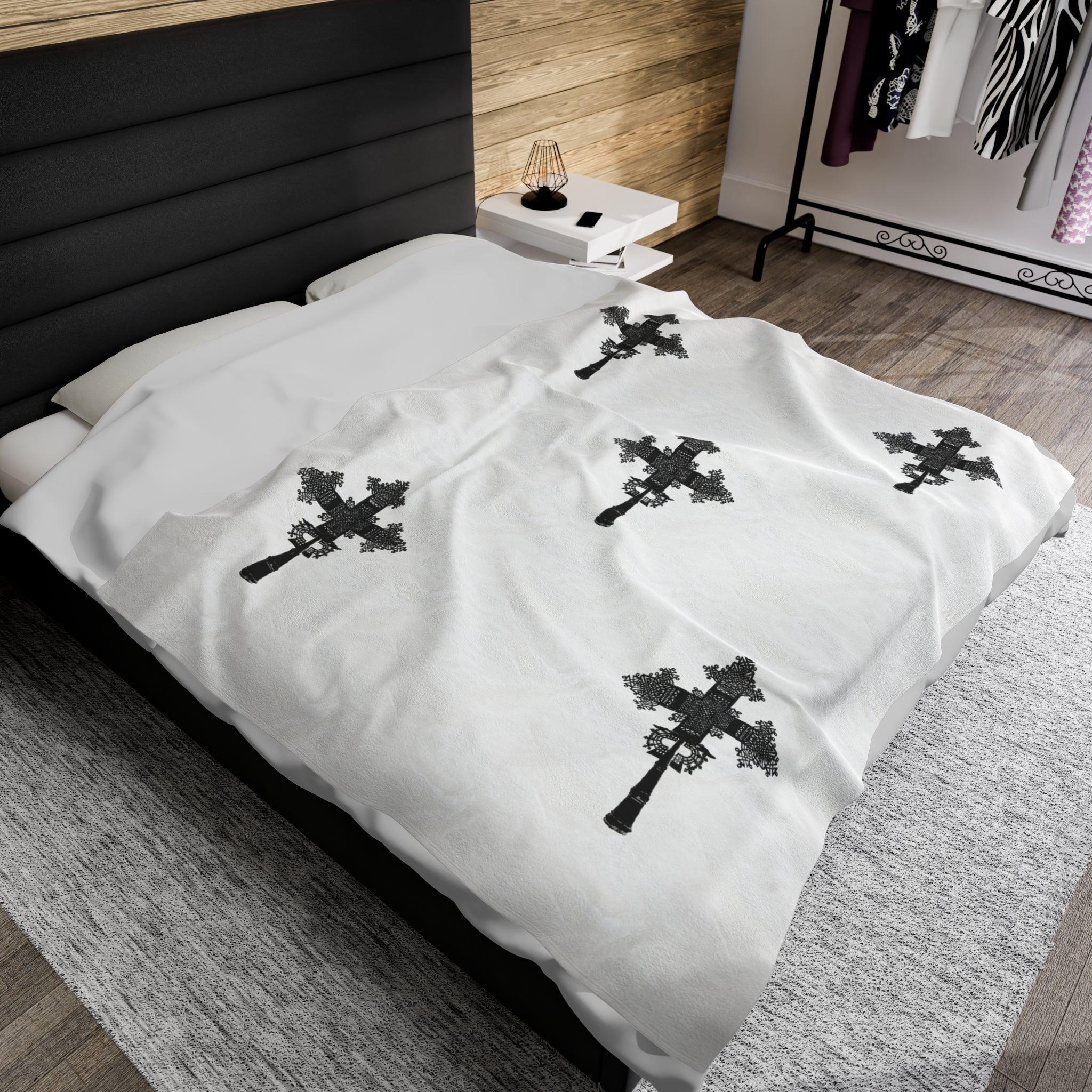 Ethiopia Cross Tilf Design Velveteen Plush Blanket Christmas Present, Cute Holiday Gift Idea, Custom Gift