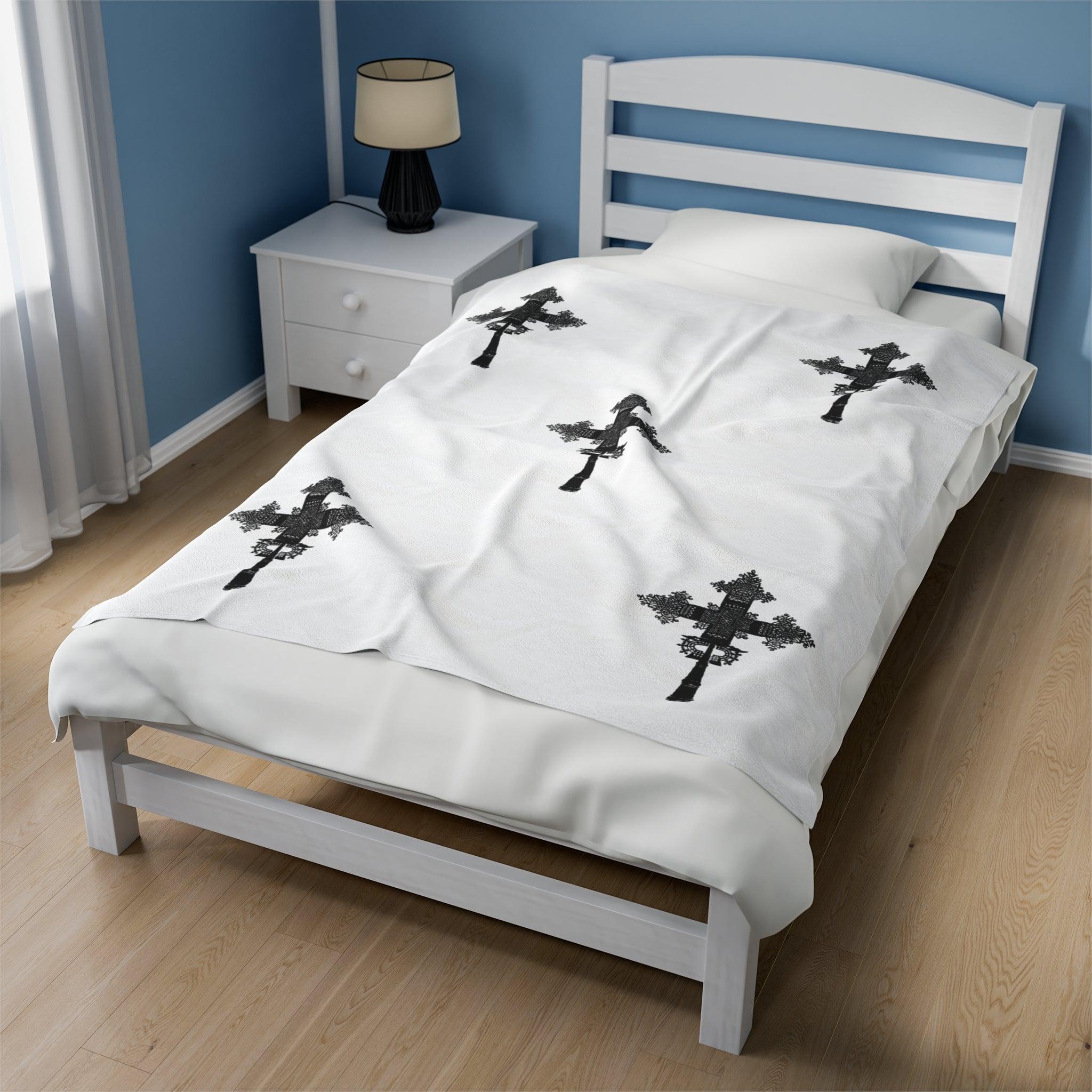 Ethiopia Cross Tilf Design Velveteen Plush Blanket Christmas Present, Cute Holiday Gift Idea, Custom Gift