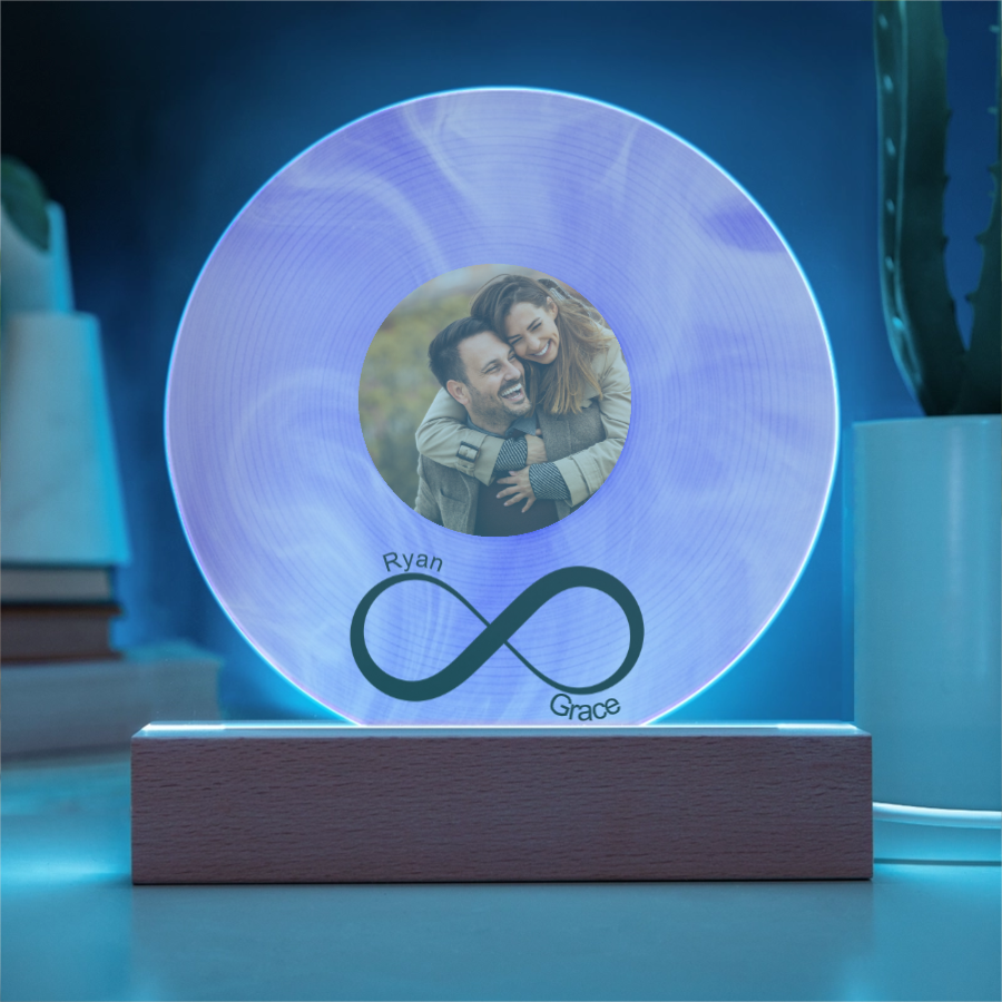 Couples Personalized Infinity Love Acrylic Plaque with LED Base - Anniversary Gift for Friends - Birthday Gift for Her Him