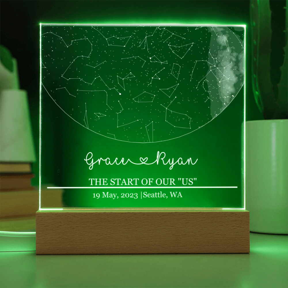 Custom Star Map Night Light for Couples - Personalized Constellation Acrylic Plaque