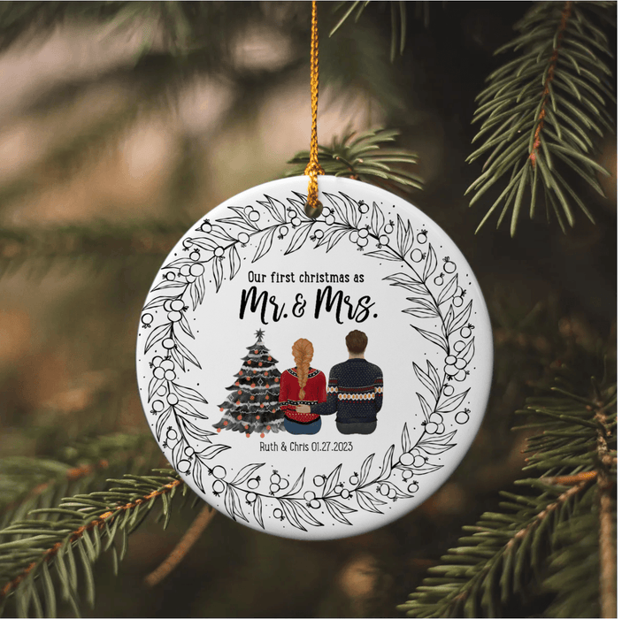 Mr and Mrs Christmas Ornament - Personalized First Christmas Married Keepsake - Wedding Christmas Gift 2024