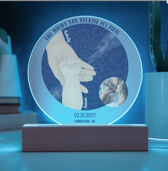 Celestial Love: Personalized Milky Way & City Map Acrylic Plaque - 'The Night You Became My Mommy' - Baby's Name & Birthdate Included