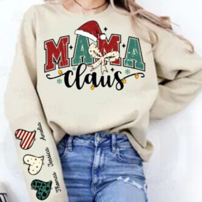 Mama Claus Custom Christmas Sweatshirt – Personalized with Kids’ Names