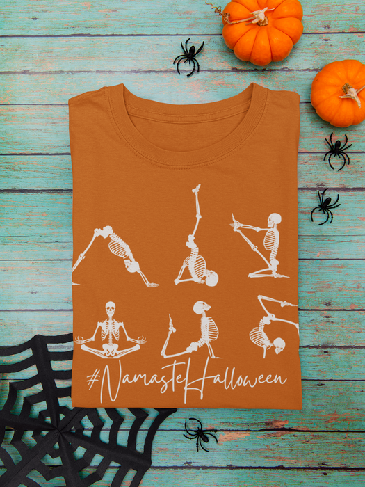 Halloween Skeleton Yoga T- Shirt,Gift for Halloween, Yoga group T-shirt