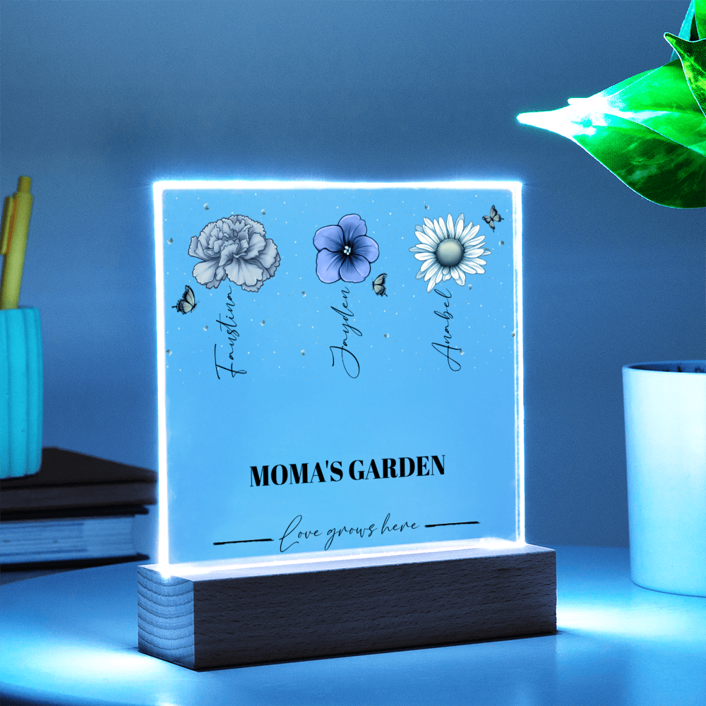 Grandma's | Momma's Garden Birth Month Flowers - Personalized Square LED Light