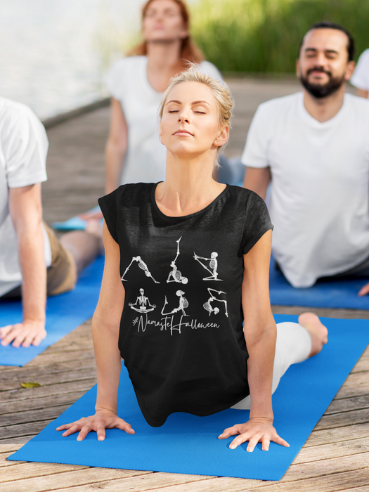 Halloween Skeleton Yoga T- Shirt,Gift for Halloween, Yoga group T-shirt