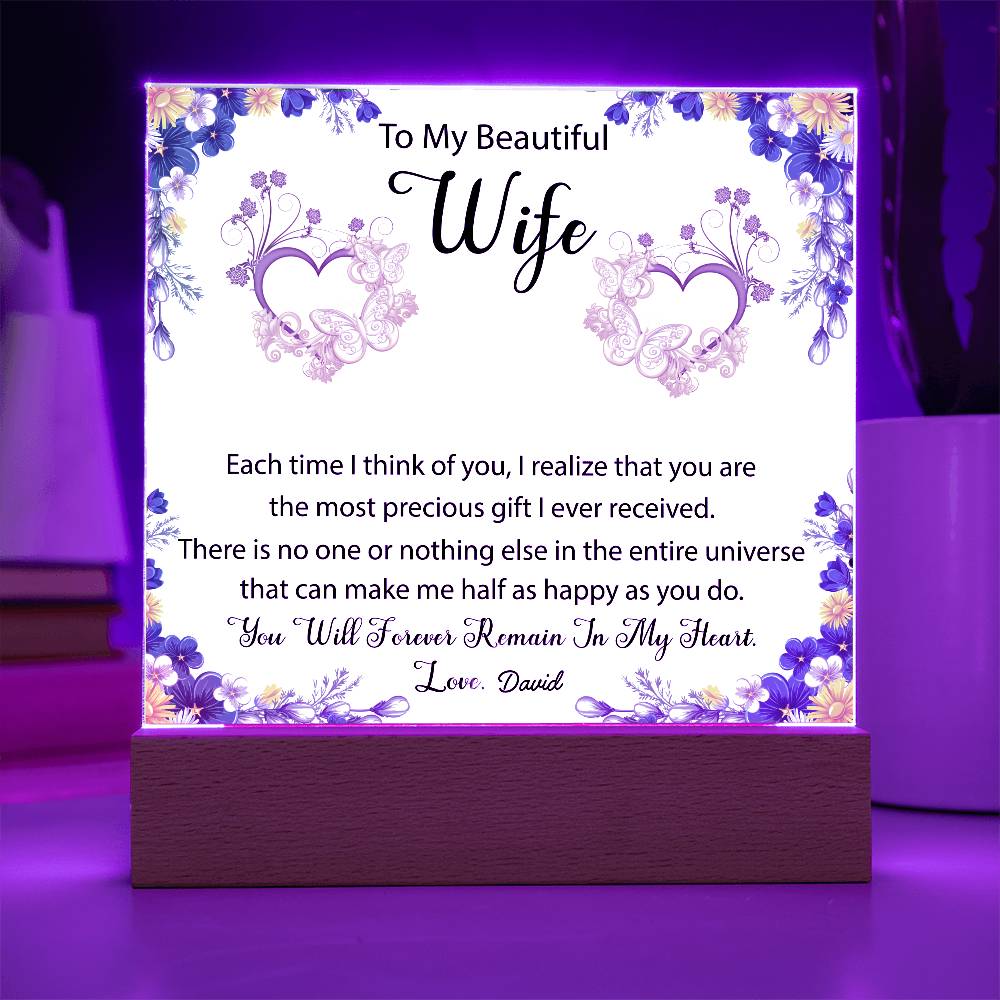 To My Beautiful Wife| Personalized LED Acrylic Plaque – A Heartfelt Keepsake Message