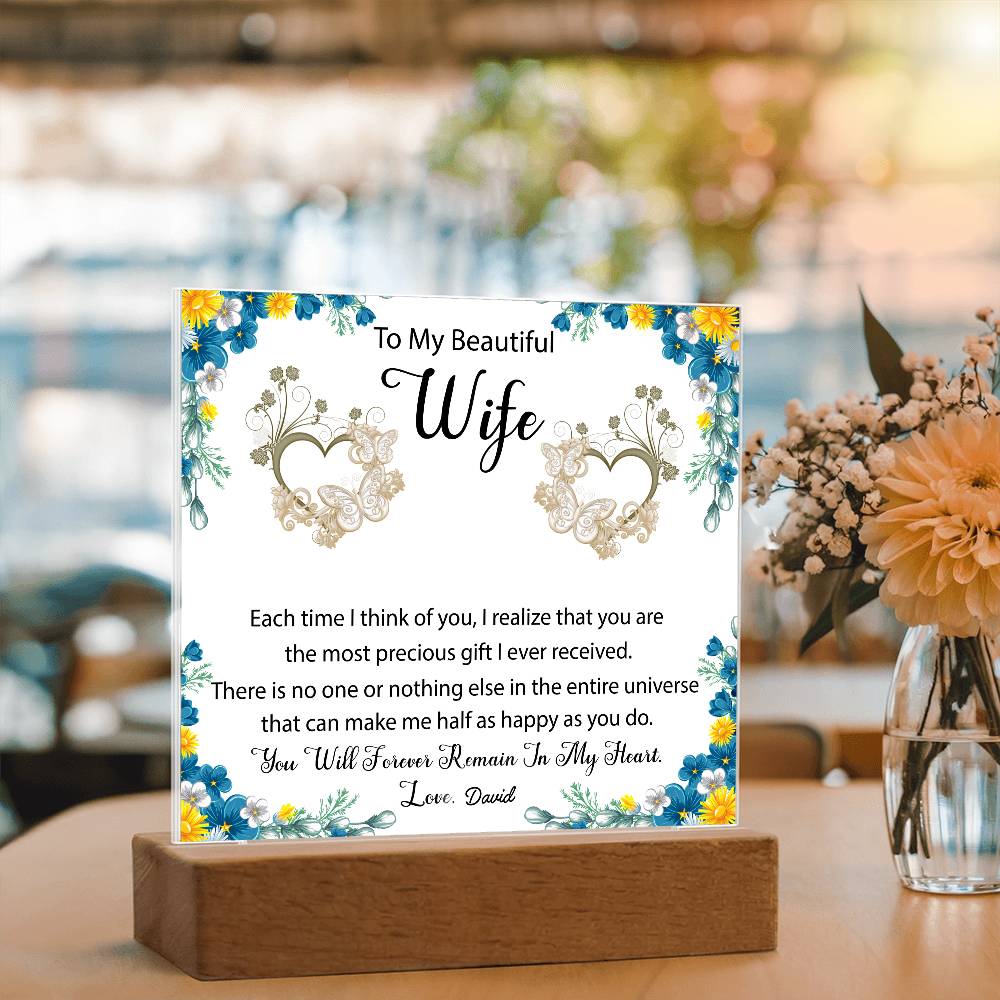 To My Beautiful Wife| Personalized LED Acrylic Plaque – A Heartfelt Keepsake Message